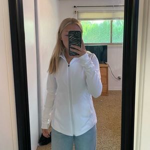 white workout long sleeve zip up